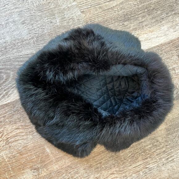 Vintage Fur Ushanka Hat Genuine Fox Fur Quilted Black Lining Neck Ties - Picture 4 of 6